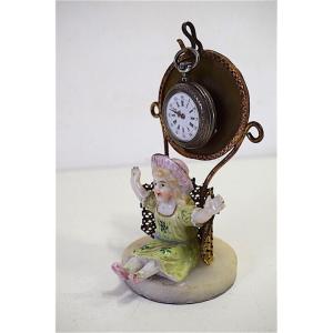 Brass Porcelain Watch Holder Figurine Girl Silver Watch XIX Ref464
