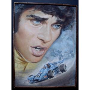 François Cevert Le Prince Coureur Automobile Gouache Signé R HUBERT 1975 XX RT740