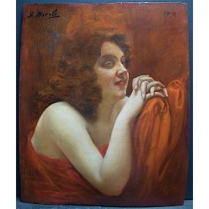  Louis Hierle Portrait Femme Nu Drap&eacute; Dat&eacute; 1902 Art nouveau XX RT829