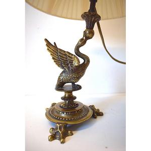 Lampe Bronze Animalier Repr&eacute;sentant  Un Cygne  &eacute;poque Vers 1920 1930 Ref555