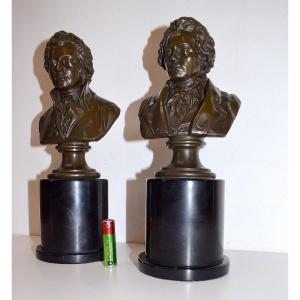Pair Of Painted Metal Busts Mozart And Beethoven Classical Music Musician Ref570