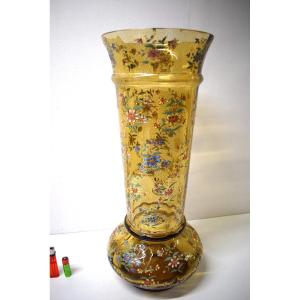 Grand Vase émaillé à Décor De Fleurs Art Nouveau XIX ème Style  Legras Gallé Ref587