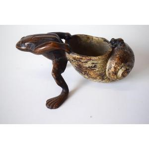 Grenouille Tirant Un Coquillage Art Nouveau St Bronze De Vienne d&#039;Apr&egrave;s Paul Touchet Ref631