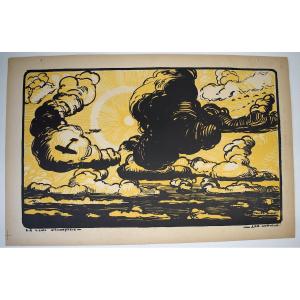 Print Maurice Busset Poster Lithograph Airplane Aviation Military War 1914 1918 Ref634