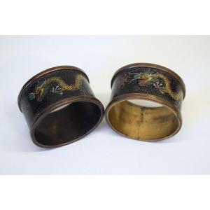 Pair Of Cloisonne Enamel Napkin Rings China Asia XIX Century Dragons Five Claws Ref746