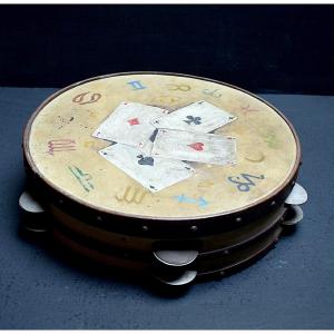 Painted Tambourine Signs Of The Zodiac Game Cards XIX Musical Instrument Astrology Ref767