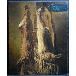 Still Life With Game Rabbits Massacre Hunting Signed J Lerouge XIXth Century Rt1014