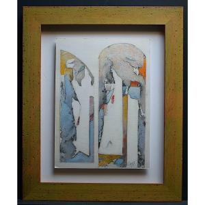 Nicole Hénon Tivoli Italy Abstract Collage Mixed Media 20th Century Rt1024