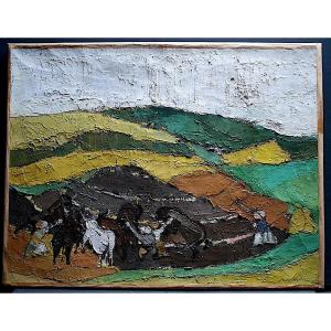 Marek Halter Landscape Countryside Cows Bulls 20th Century Rt1147