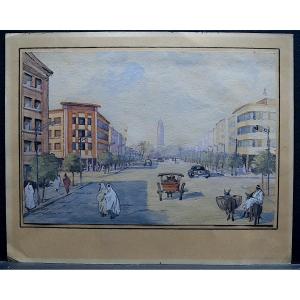 Orientalist Morocco Marrakech Avenue Mangin (mohammed V) Koutoubia XXth Rt1171