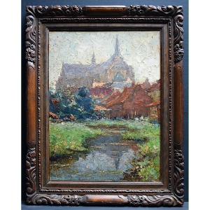 Gilsoul Victor Olivier Belgian Village Church River Impressionist XIX XX Th Rt1193