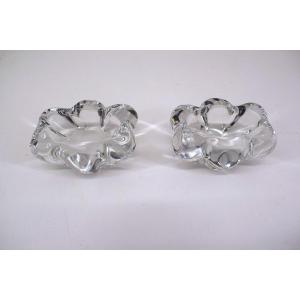 Tableware Pair Of Crystal Salt Cellars Signed Daum France Ref1018 