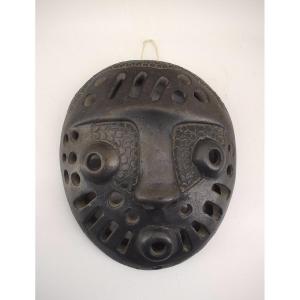 Africanist Mask Wall Lamp In Satin Black Ceramic Signed To Identify Ref1023 