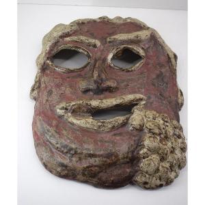 Art Brut Bacchus Mask Wall Lamp Atelier Le Murier Vallauris Signed Ref 1051