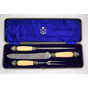 * Alexander Clark & Co Three Piece English Silver & Metal Serving Cutlery Ref1052