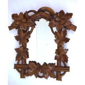 Small Alcove Mirror In Carved Wood Black Forest Work Chalet Foliage Decor Ref1056