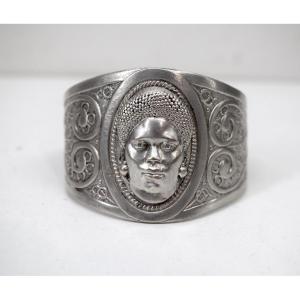 Silver Metal Bracelet With Indochinese Woman's Face Indochina Asia Ref1061 