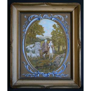 Gouache Romantic Gallant Scene 18th Century Style Signed A Noblet 20th Century 