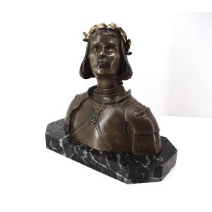 Oscar Ruffony Buste En Bronze De Jeanne d'Arc En Armure Tête Couronnée Ref1073