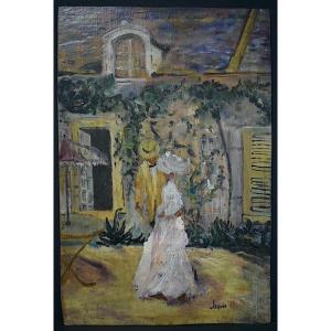 * Impressionist Galante Scene Elegant Couple End Of 19th Century Signed Seguin Rt1142