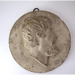 Médaillon En Plâtre Portrait Homme De Profil  1841 D’après Frédéric Flacheron Ref1081 