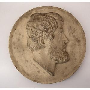 Médaillon Plâtre Portrait Homme De Profil  1841 D’après Frédéric Flacheron Ref1086 