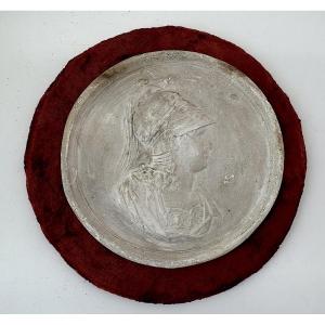 Plaster Medallion Portrait Profile Of Athena Or Minerva Mythology XIXth Ref1091 