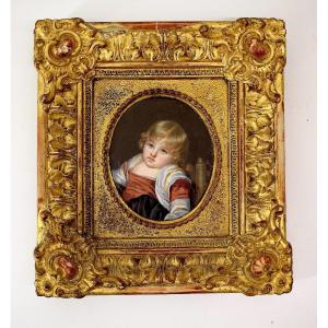 Miniature Painting Portrait Of A Child Monogram 19th Century Ref1103