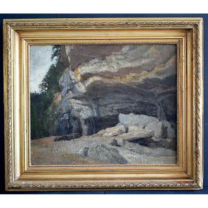 Montagne Roche Rochers Grotte Non Signé à La Manière De Gustave Courbet XIX ème Siècle RT1150