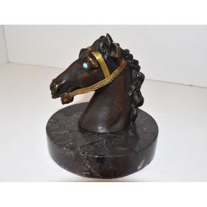 Bronze Horse Head Turquoise Eyes 19th Century Ref1110  