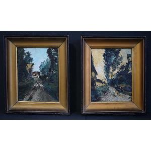 Pair Of Landscapes Saint Lucien Escoublac Loire Signed To Identify Rt1230