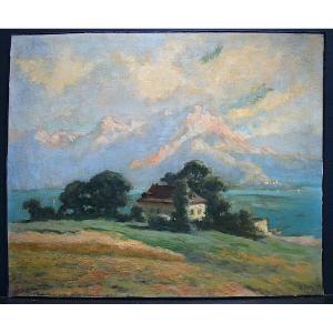H Lety Signed Landscape Mountain Lake Impressionist Alps Switzerland XX Rt24