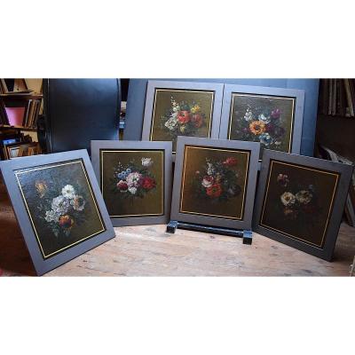 Lot Of Six Still Lifes Flowers XIX Th Decorative Panels Rt135 *