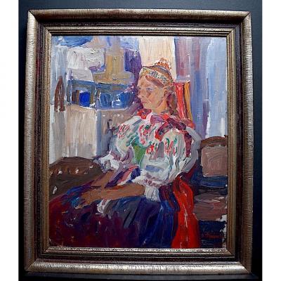 Vladimir Stepanek Czech Fawn Style Signed Sitting Woman XX Rt318