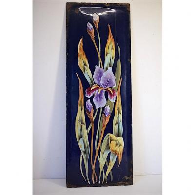 Enamel Plate Domed With Iris Flowers Art Nouveau 1900 Enamel Sheet Ref160