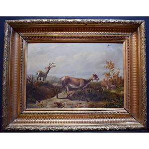 Achille Désiré Chirac XIX 1841 Animalier Deer Doe Hunting Fawn Rt459