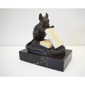 Clovis Masson Signed Bronze Animal Mouse Nibbling A Sugar Pupil Of Barye Ref354