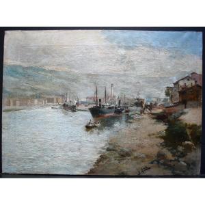 Marine XIX Signed G Merida Impressionist Boat Port Scene Rt588