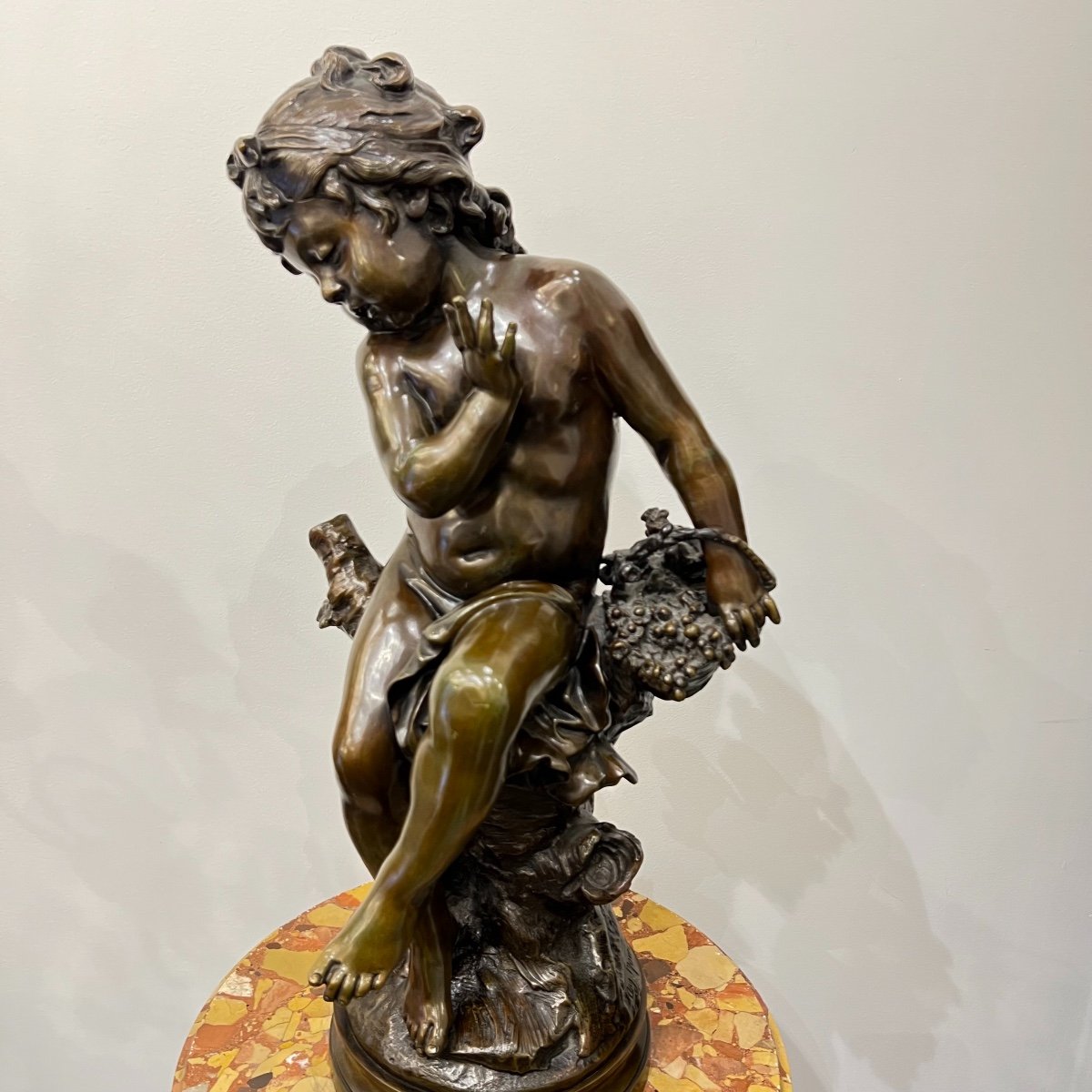 sculpture de Jeune Fille Au Criquet Par Auguste Moreau, Circa 1910-photo-1