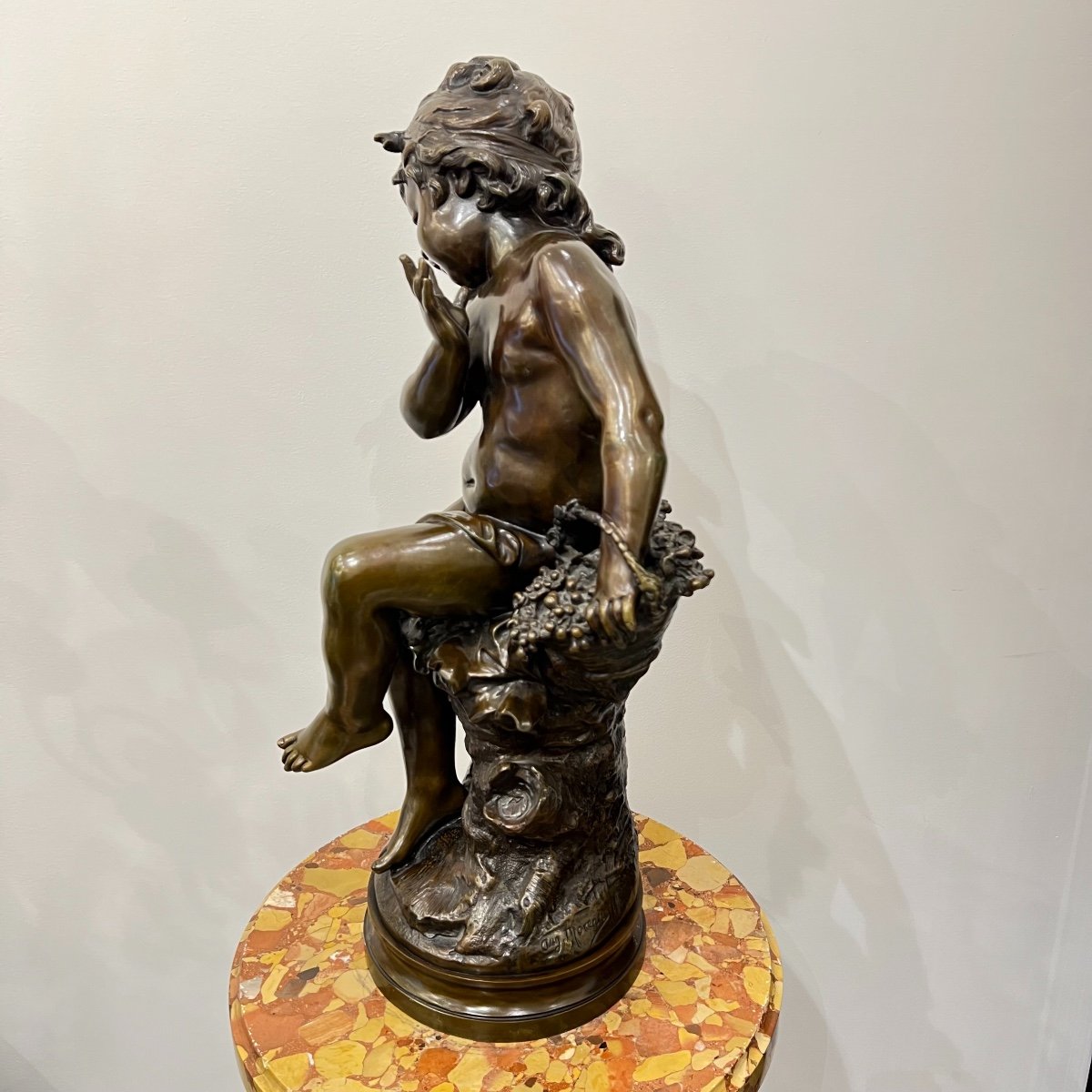 Sculpture Of Young Girl With Cricket By Auguste Moreau, Circa 1910-photo-2