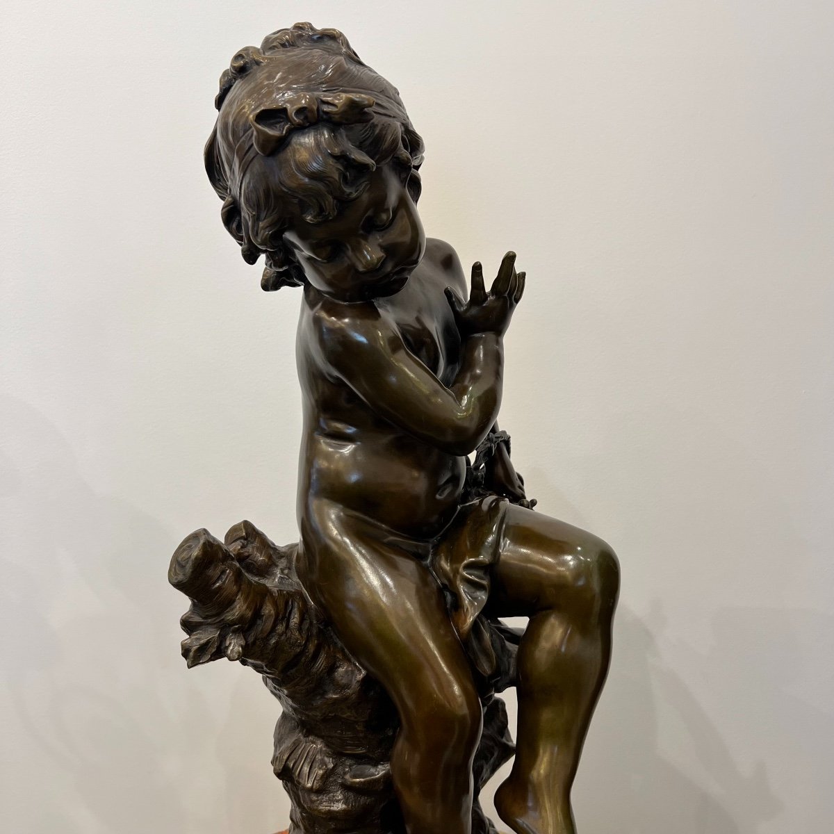 sculpture de Jeune Fille Au Criquet Par Auguste Moreau, Circa 1910-photo-5