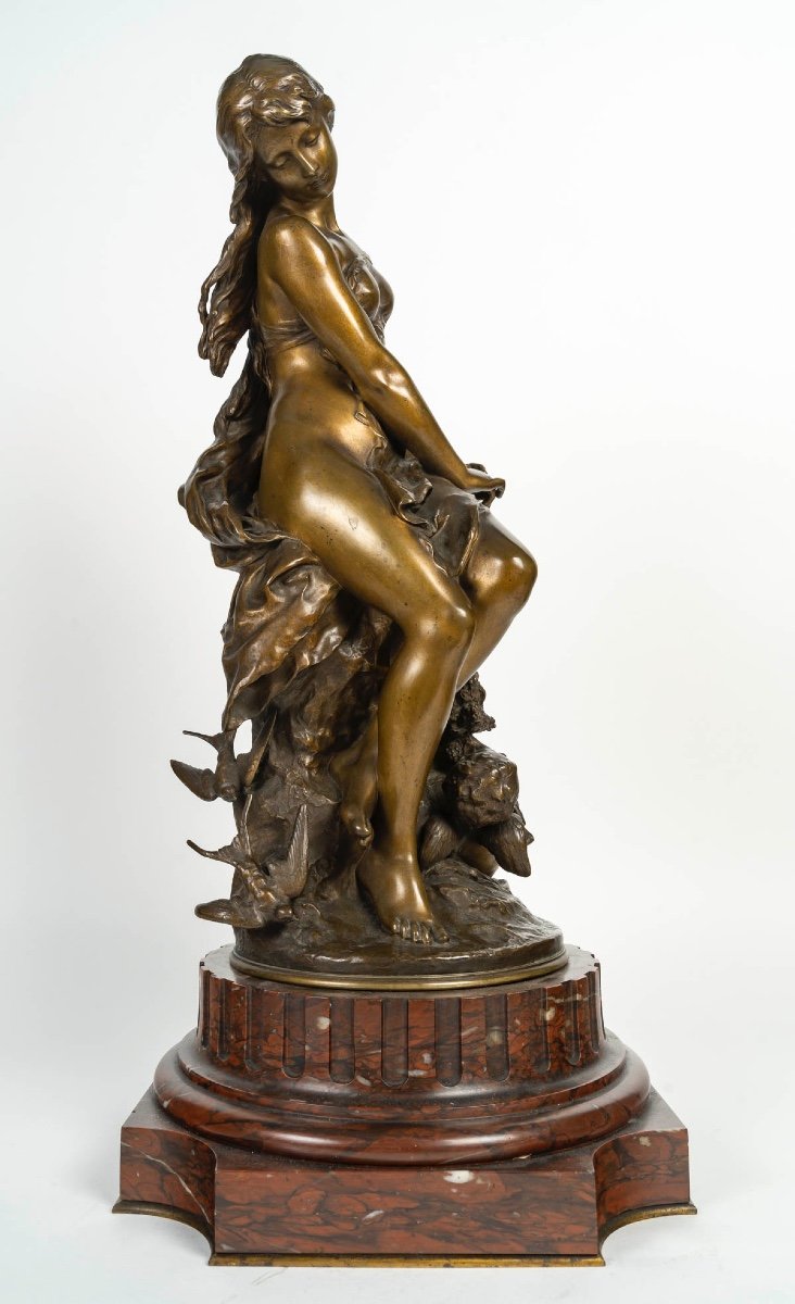 Le Retour Des Hirondelles - Sculpture en bronze Par Mathurin Moreau, Circa 1890-photo-2