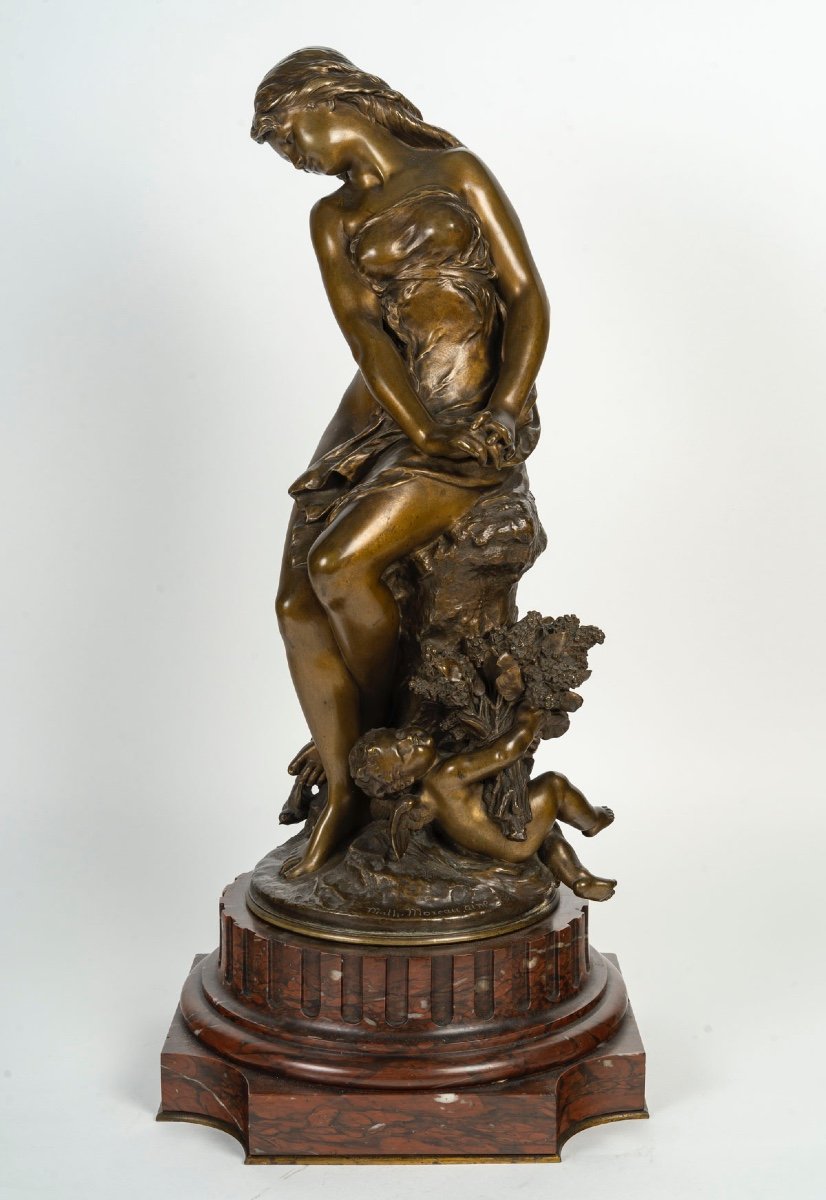 Le Retour Des Hirondelles - Sculpture en bronze Par Mathurin Moreau, Circa 1890-photo-2