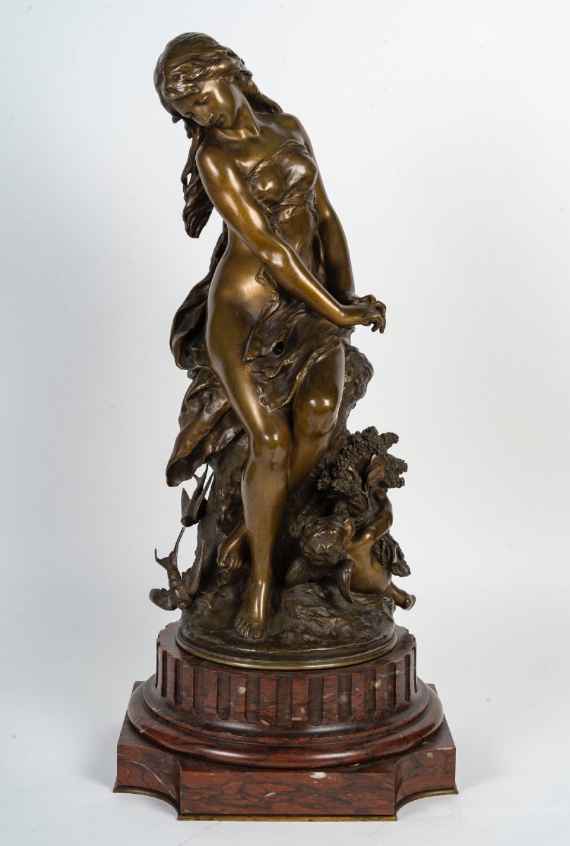 Le Retour Des Hirondelles - Sculpture en bronze Par Mathurin Moreau, Circa 1890