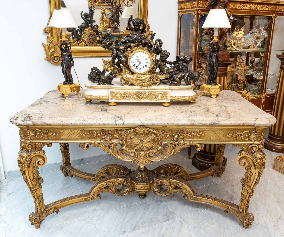 Table De Milieu  En Bois Doré, Richement Sculptée d'époque Napoléon III, Circa 1860.-photo-2