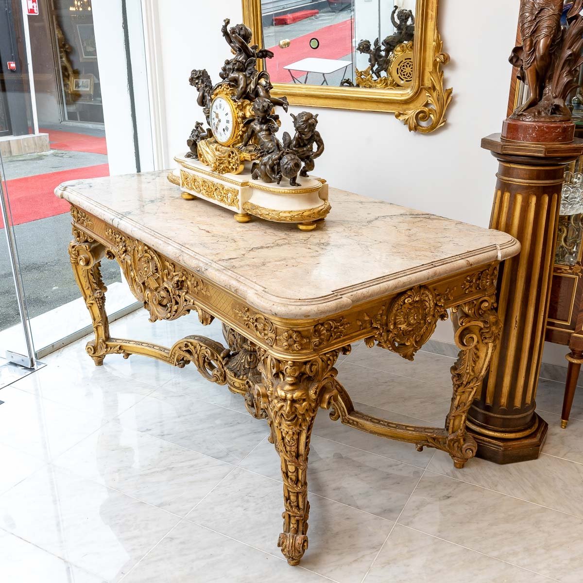 Table De Milieu  En Bois Doré, Richement Sculptée d'époque Napoléon III, Circa 1860.-photo-3