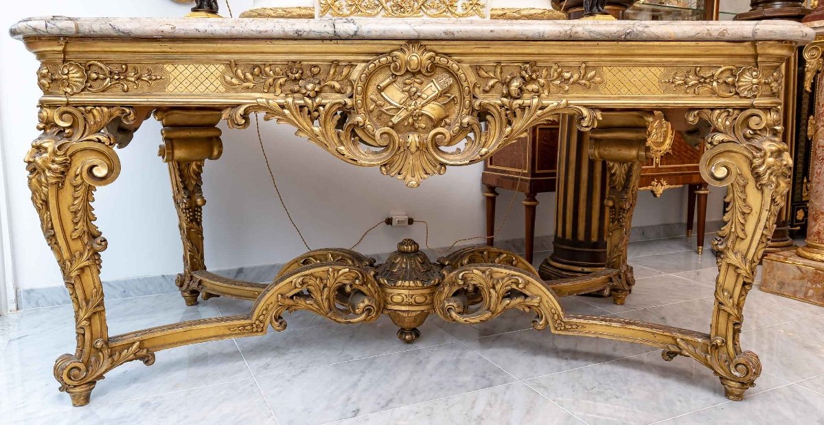 Table De Milieu  En Bois Doré, Richement Sculptée d'époque Napoléon III, Circa 1860.-photo-1