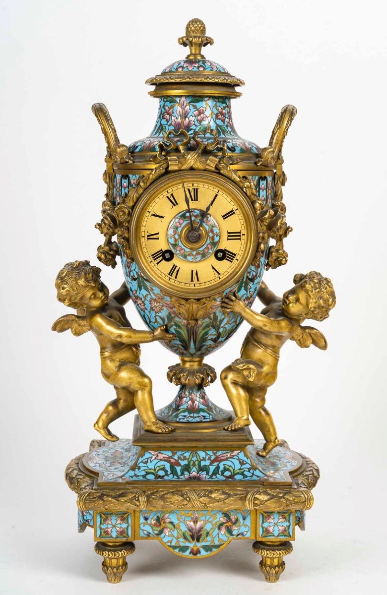 Mid 19th Century Cloisonné Enamel Clock Garniture Set, Circa 1860-photo-2