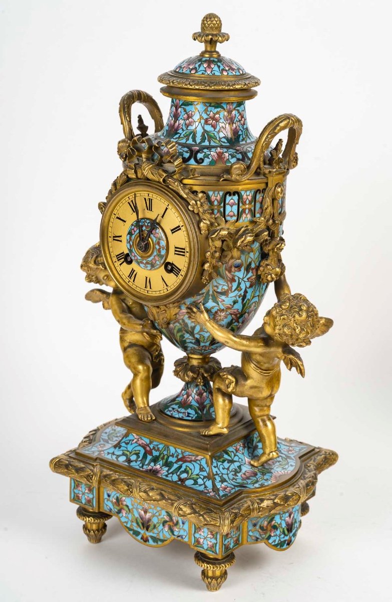 Mid 19th Century Cloisonné Enamel Clock Garniture Set, Circa 1860-photo-3