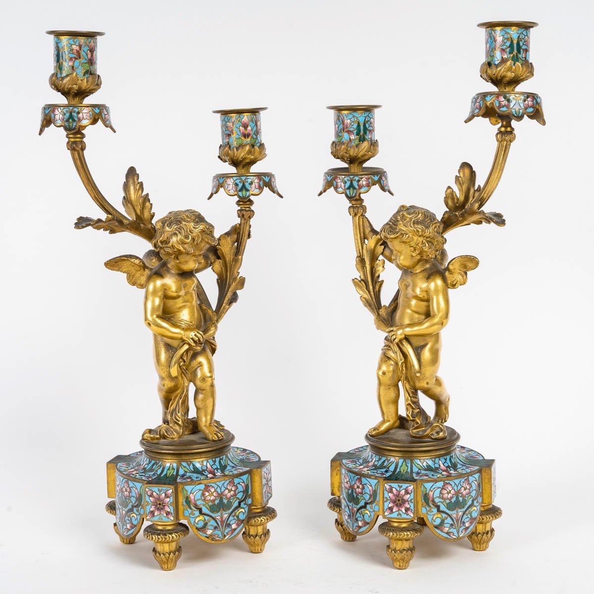 Mid 19th Century Cloisonné Enamel Clock Garniture Set, Circa 1860-photo-4